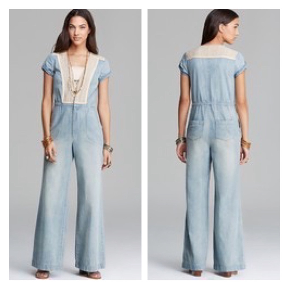 Free People Denim On the Road Jumpsuit Romper 8 M